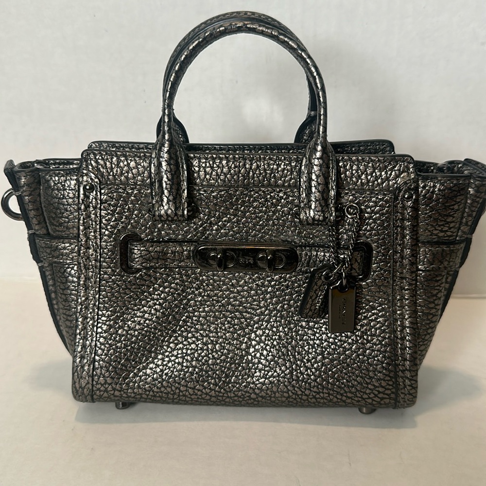 COACH Swagger 15 Metallic Gunmetal Pebbled Leather Small bag F54625